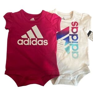 Adidas Girl’s Onsie Set of 2- Fuchsia and White. Size: 6M. NWT. Good Condition.